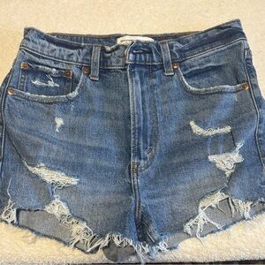 Abercrombie & Fitch Blue Distressed Jean Shorts. The Mom Short High Rise